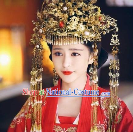 Chinese Ancient Han Dynasty Princess Wedding Hair Accessories Phoenix Coronet Hairpins Complete Set for Women