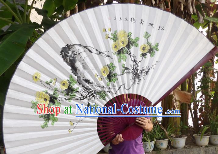 Chinese Traditional Paper Fans Decoration Crafts Painting Chrysanthemum Red Frame Folding Fans