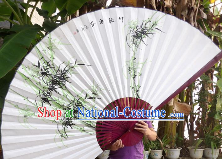 Chinese Traditional Paper Fans Decoration Crafts Painting Bamboo Red Frame Folding Fans