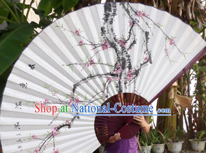 Chinese Traditional Paper Fans Decoration Crafts Ink Painting Plum Blossom Red Frame Folding Fans