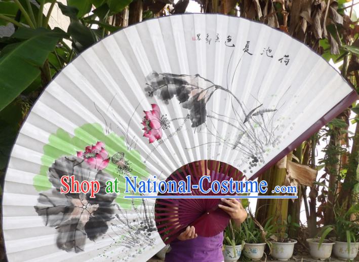 Chinese Traditional Paper Fans Decoration Crafts Ink Painting Lotus Red Frame Folding Fans