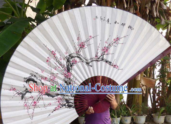 Chinese Traditional Paper Fans Decoration Crafts Hand Painting Plum Blossom Red Frame Folding Fans