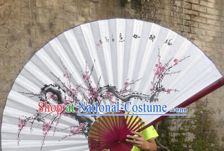 Chinese Traditional Paper Fans Decoration Crafts Hand Painting Red Plum Blossom Red Frame Folding Fans