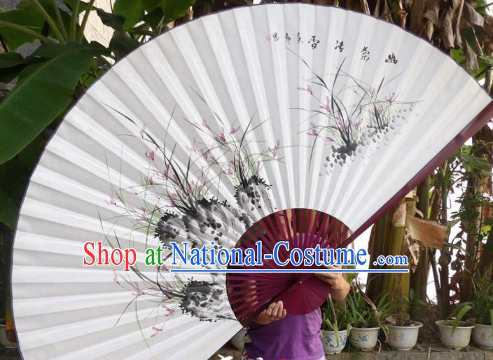 Chinese Traditional Paper Fans Decoration Crafts Hand Ink Painting Orchids Red Frame Folding Fans