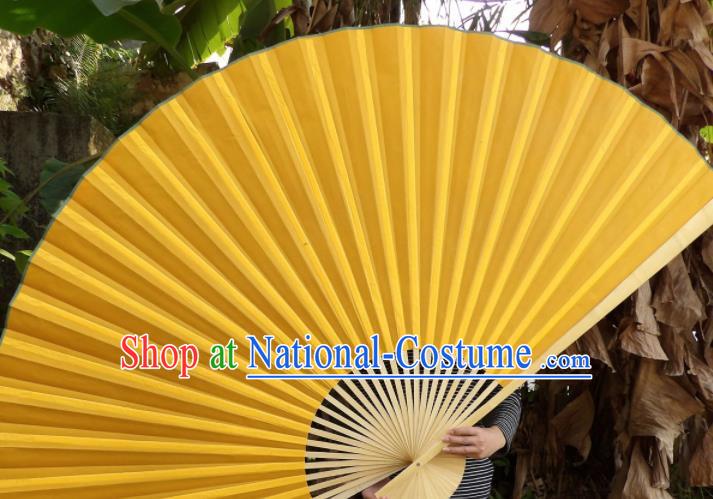 Chinese Traditional Yellow Silk Fans Decoration Crafts Handmade Folding Fans