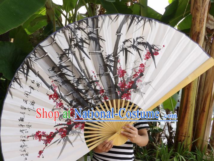 Chinese Traditional Paper Fans Decoration Crafts Handmade Painting Plum Blossom Bamboo Folding Fans