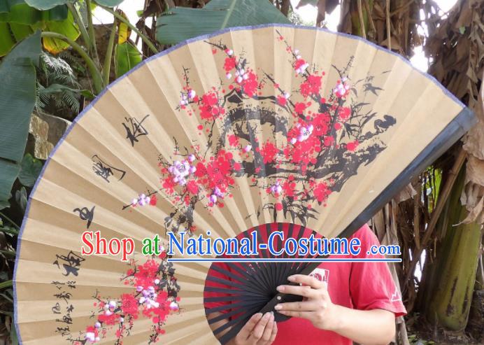 Chinese Traditional Paper Fans Decoration Crafts Handmade Painting Red Plum Blossom Folding Fans