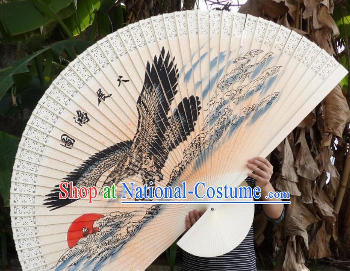 Chinese Traditional Wood Fans Decoration Crafts Handmade Printing Eagle Folding Fans