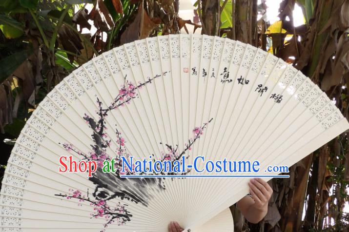 Chinese Traditional Wood Fans Decoration Crafts Handmade Printing Plum Blossom Folding Fans