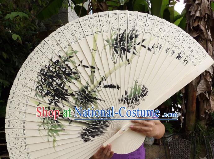 Chinese Traditional Handmade Wood Fans Decoration Crafts Printing Bamboo Folding Fans