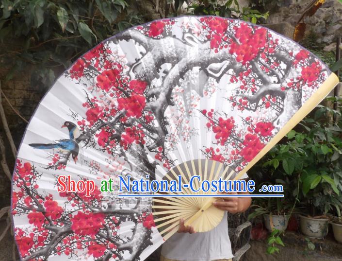 Chinese Traditional Handmade White Paper Fans Decoration Crafts Printing Plum Blossom Wood Frame Folding Fans