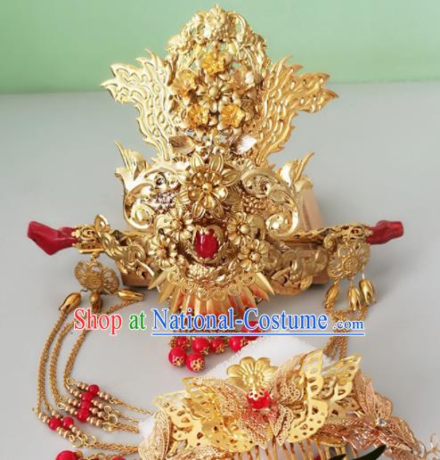 Chinese Ancient Han Dynasty Princess Hair Accessories Bride Phoenix Coronet Hairpins for Women