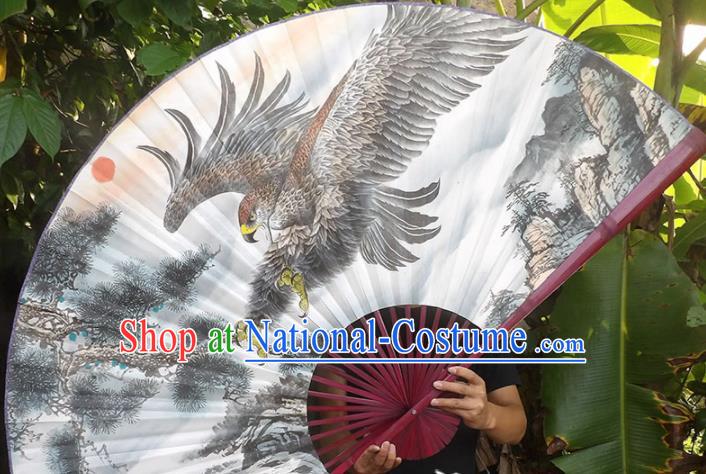 Chinese Traditional Crafts Red Frame Folding Fans Ink Painting Eagle Paper Fans