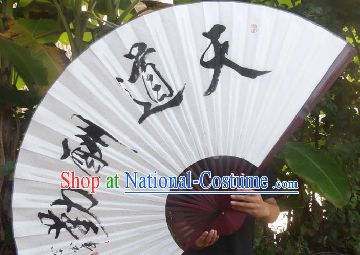 Chinese Traditional Decoration Crafts Red Wood Frame Folding Fans Ink Painting Calligraphy Paper Fans