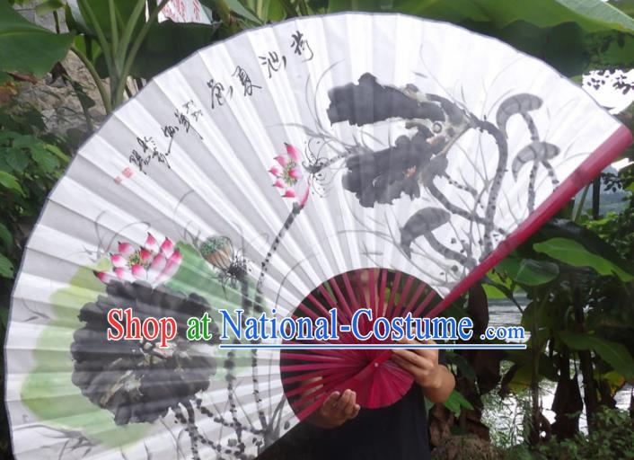 Chinese Traditional Fans Decoration Crafts Ink Painting Lotus Folding Fans Paper Fans