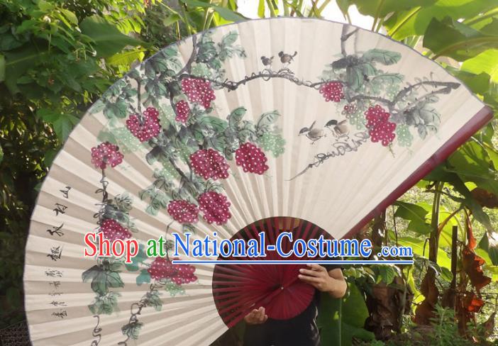 Chinese Traditional Fans Decoration Crafts Red Frame Ink Painting Grape Folding Fans Paper Fans