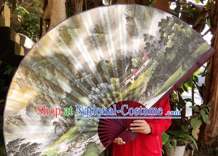 Chinese Traditional Fans Decoration Crafts Hand Painting Landscape Red Frame Folding Fans Paper Fans