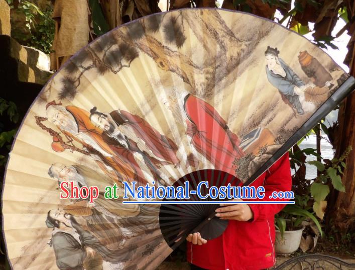 Chinese Traditional Fans Decoration Crafts Painting Wise Men Black Frame Folding Fans Paper Fans