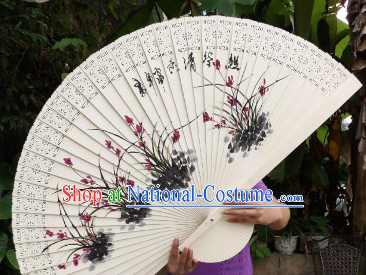 Chinese Traditional Fans Decoration Crafts Painting Orchids Folding Fans Wood Fans