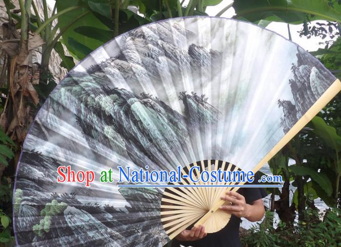 Chinese Traditional Paper Fans Decoration Crafts Landscape Painting Wood Frame Folding Fans