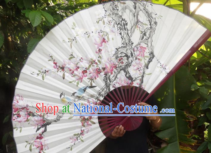 Chinese Traditional Fans Decoration Crafts Red Frame Painting Peach Blossom Folding Fans Paper Fans