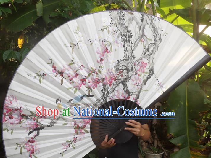 Chinese Traditional Fans Decoration Crafts Black Frame Painting Peach Blossom Folding Fans Paper Fans