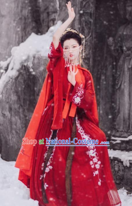 Traditional Chinese Tang Dynasty Palace Lady Dance Costumes Ancient Imperial Consort Red Hanfu Dress for Women