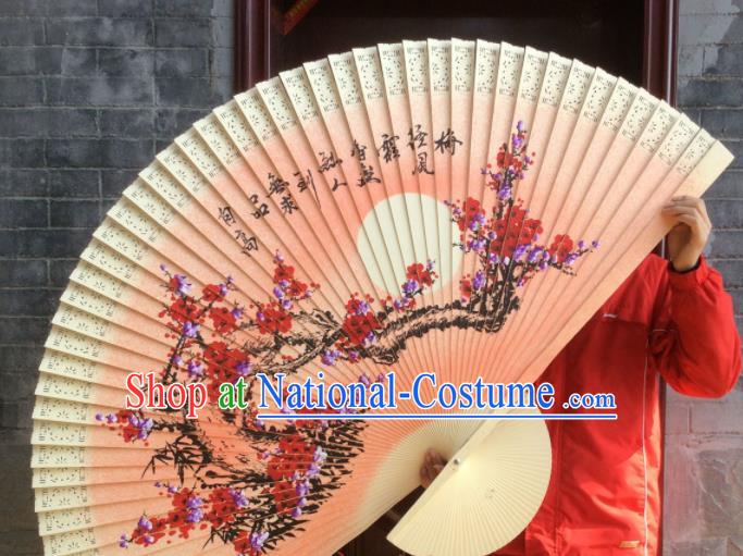 Chinese Traditional Handmade Wood Fans Decoration Crafts Ink Painting Plum Blossom Folding Fans