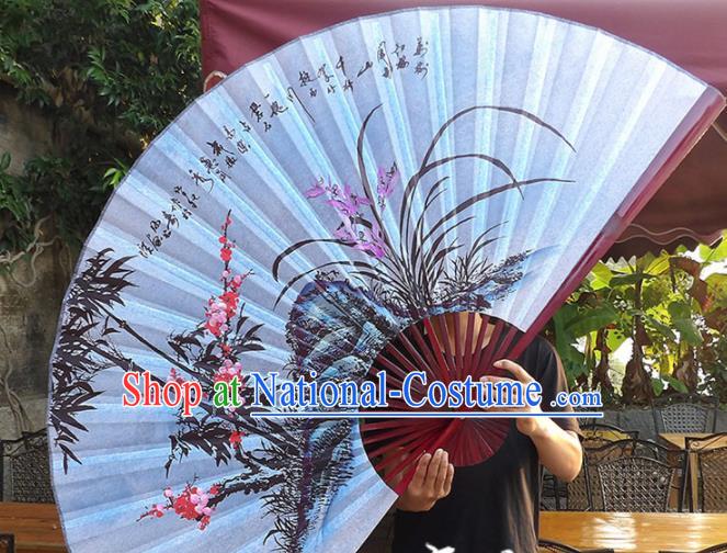 Chinese Traditional Handmade Silk Fans Decoration Crafts Ink Painting Plum Blossom Orchid Bamboo Folding Fans