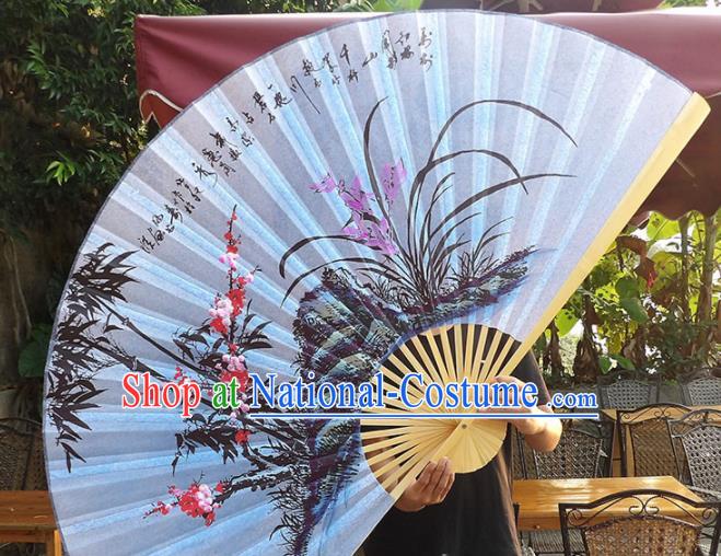 Chinese Traditional Handmade Silk Fans Decoration Crafts Ink Painting Plum Blossom Orchid Bamboo Wood Frame Folding Fans