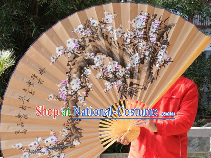 Chinese Traditional Handmade Paper Fans Decoration Crafts Ink Painting Plum Blossom Wood Frame Folding Fans