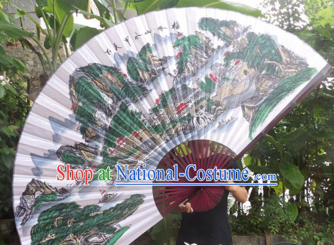 Chinese Traditional Handmade Silk Fans Decoration Crafts Ink Painting Guilin Scenery Red Frame Folding Fans