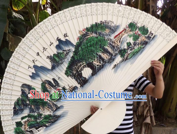 Chinese Traditional Handmade Wood Fans Decoration Crafts Ink Painting Guilin Scenery Folding Fans