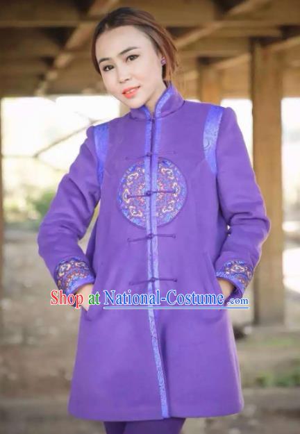 Chinese Mongol Minority Ethnic Costume Traditional Mongolian Purple Coat for Women