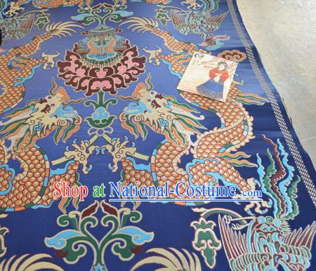 Asian Chinese Traditional Dragons Pattern Design Royalblue Brocade Fabric Silk Fabric Chinese Fabric Material