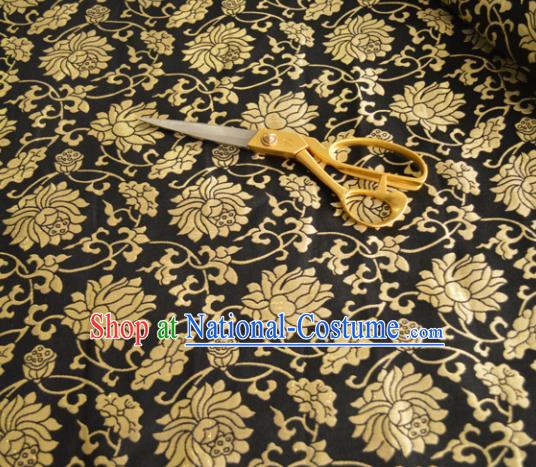 Asian Chinese Traditional Lotus Pattern Design Black Brocade Fabric Silk Fabric Chinese Fabric Material