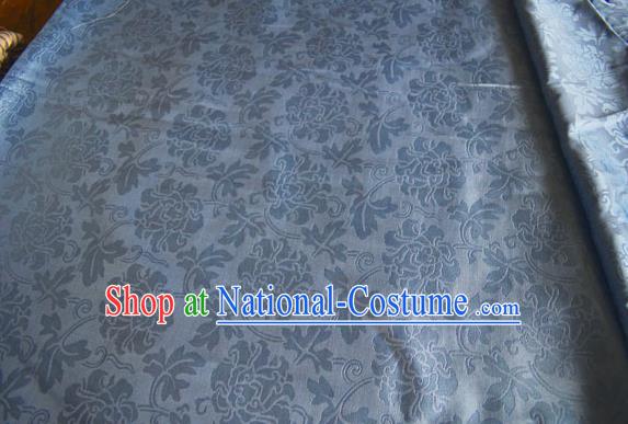 Asian Chinese Traditional Twine Peony Pattern Design Blue Brocade Fabric Silk Fabric Chinese Fabric Material