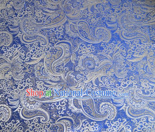 Asian Chinese Traditional Palace Pattern Design Blue Brocade Fabric Silk Fabric Chinese Fabric Material