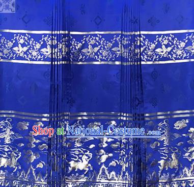 Asian Chinese Traditional Palace Pattern Design Royalblue Brocade Fabric Silk Fabric Chinese Fabric Material