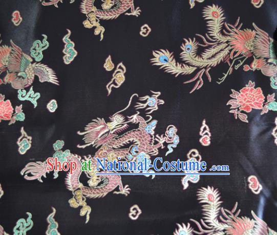 Asian Chinese Traditional Palace Dragon Phoenix Pattern Design Black Brocade Fabric Silk Fabric Chinese Fabric Material