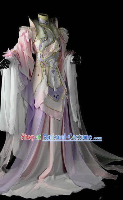 Traditional Chinese Cosplay Peri Costumes Ancient Princess Embroidered Pink Hanfu Dress for Women