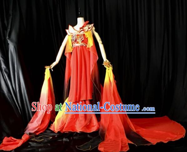 Traditional Chinese Cosplay Costumes Ancient Peri Embroidered Red Hanfu Dress for Women