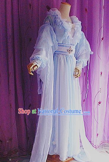 Traditional Chinese Cosplay Costumes Ancient Princess Embroidered Blue Hanfu Dress for Women