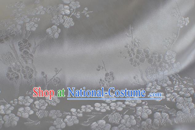 Asian Chinese Traditional Plum Blossom Pattern Design White Brocade Fabric Chinese Costume Silk Fabric Material