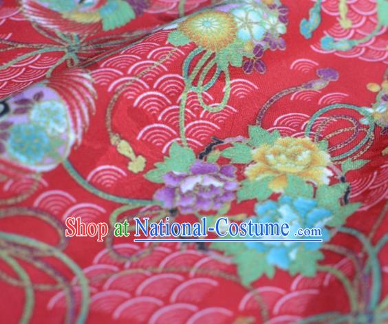 Asian Chinese Traditional Fabric Peony Pattern Design Red Brocade Fabric Chinese Costume Silk Fabric Material