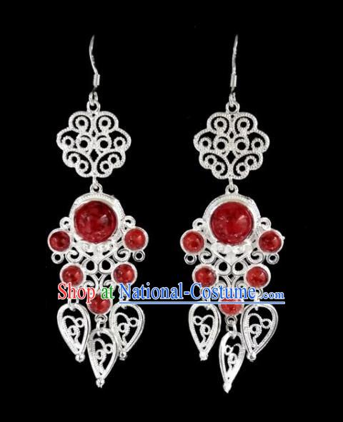 Chinese Ethnic Jewelry Accessories Mongolian Minority Nationality Red Beads Earrings for Women