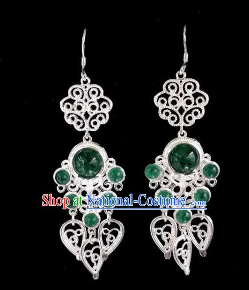 Chinese Ethnic Jewelry Accessories Mongolian Minority Nationality Green Beads Earrings for Women