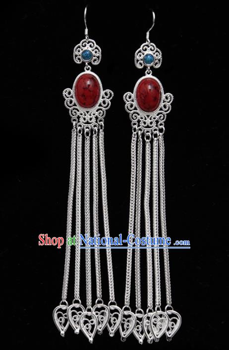 Chinese Ethnic Jewelry Accessories Mongolian Minority Long Tassel Earrings for Women