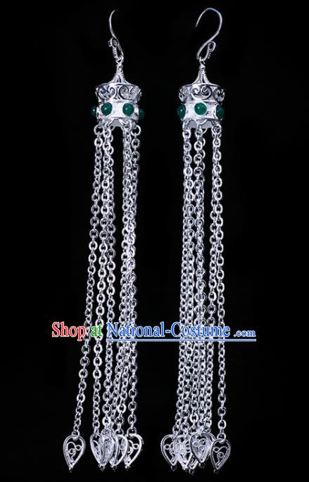 Chinese Ethnic Jewelry Accessories Eardrop Mongolian Minority Sliver Tassel Earrings for Women