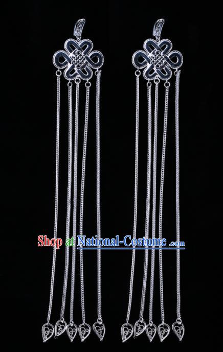 Chinese Traditional Ethnic Jewelry Accessories Sliver Eardrop Mongolian Earrings for Women